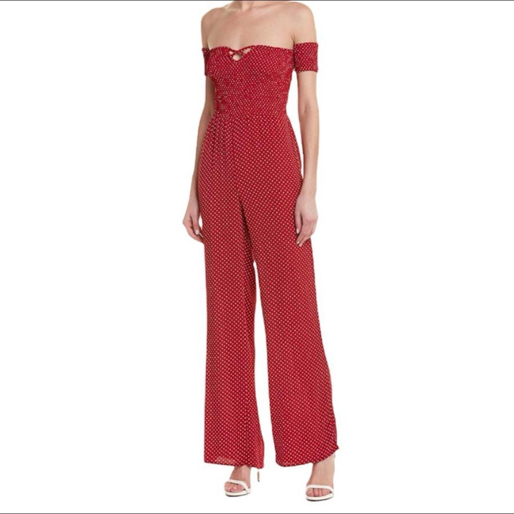 Urban Outfitters Set Sail Smocked Off the Shoulder Jumpsuit